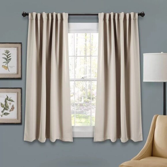 Lush Decor Wheat Beige Back Tab Hang Blackout 2 Curtain Panel Set 52" x 63" - Picture 1 of 6